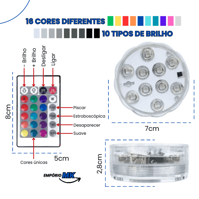 Lâmpada LED Subaquática - 100% Aprova d'água [COMPRE 2 LEVE 3] Empório MK